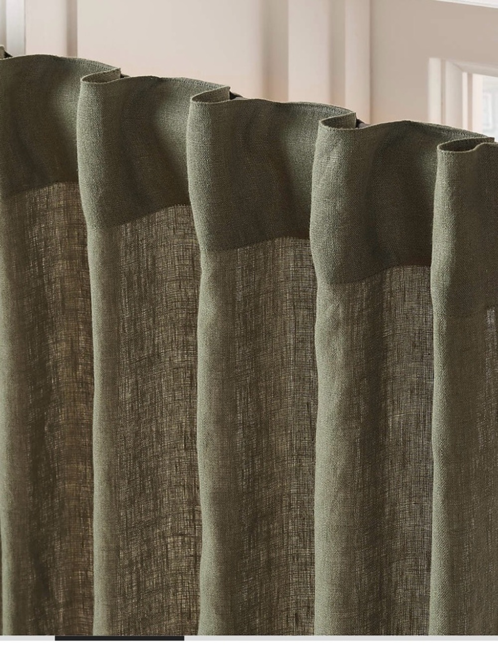 CB2 Olive Green EUROPEAN FLAX Linen Window Curtain Panel 48X84